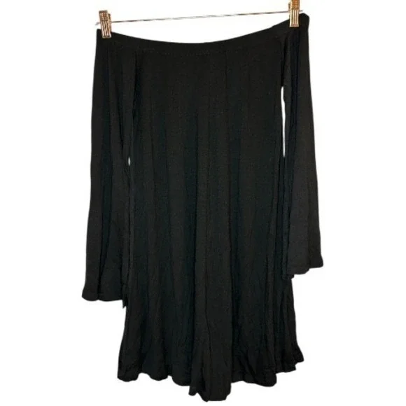 Lani California Black Off Shoulder Mini Dress Small Bell Flare Sleeve Boho - Picture 3 of 5